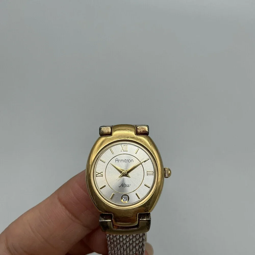Armitron Now Womens Watch 22mm Silver Two Tone Mesh Date Box New Battery 6.75